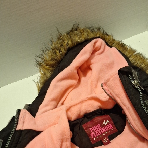 Pink Platinum GIRLS/TODDLERS Black Coat with Pink Lining, Attached Hood. 2t - Picture 13 of 13